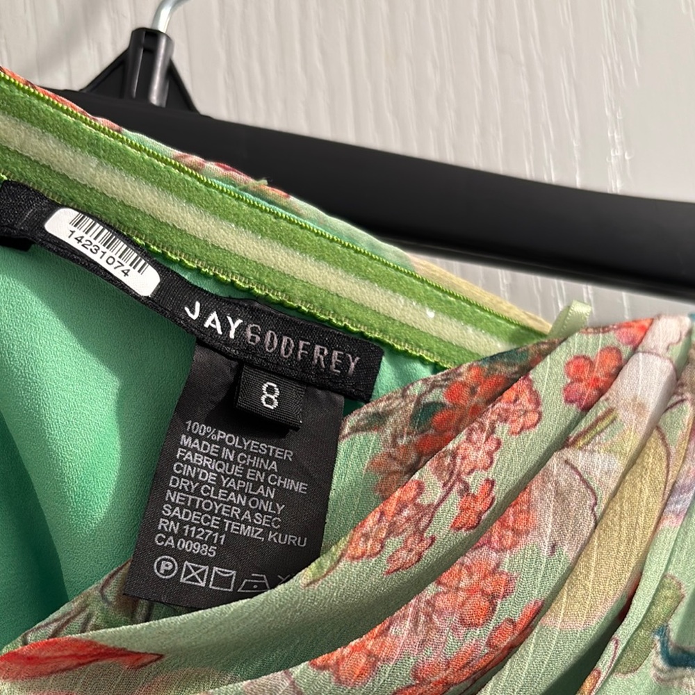 JAYGODFREY Lydia Romper Strapless Pleated Chiffon Green and Pink Floral Pantsuit - Picture 9 of 13
